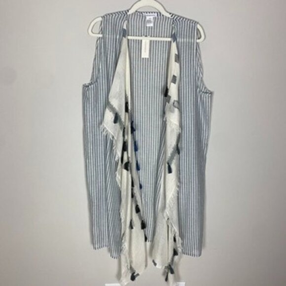 Anthropologie Kimono Lightweight Sleeveless Tassels Striped Womens One Size - Picture 1 of 8
